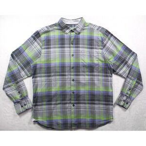 Tommy Bahama Shirt Mens Medium Green Gray Plaid Pima Cotton Button Down Casual